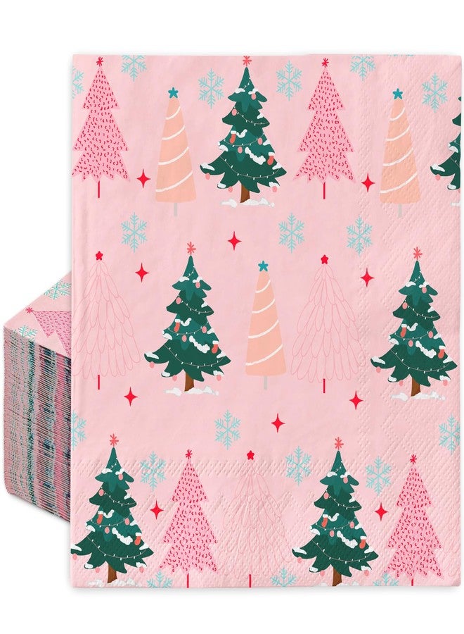 JarThenaAMCS مناديل ورقية من JarThenaAMCS، 100 قطعة، بتصميم شجرة عيد الميلاد باللونين الوردي والأخضر، للاستخدام مرة واحدة، مناسبة للغداء والعشاء في فصل الشتاء، وحفلات الزفاف، وأعياد الميلاد، وحفلات استقبال المولود. - Image 1